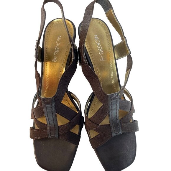 Nickels Soft Dark Brown Fabric Strappy Sling Back Sandals Size 8 1/2 - Picture 4 of 7